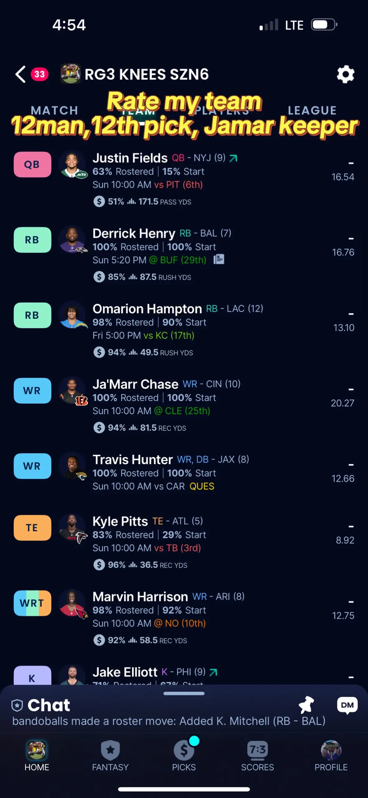 Team name Jamarizard #fantasyfootball #draft #jamarchase #ffb #nfl 