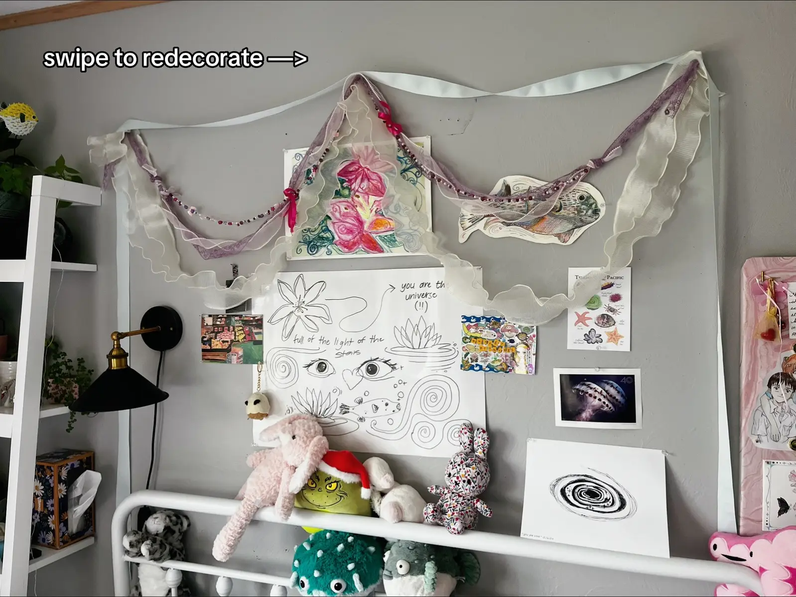 what do we think of the new decorations and art works? it took me all day to put them up and make them, i finally felt well enough to do it today! #diyproject #roomdecor #whimsical #artist #fairycore 