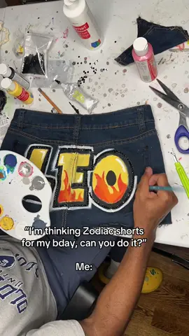 Leo made wearable — denim as the canvas, art as the flex 🎨♌️ ➡️ DM to book your own zodiac drip. #fyp #colorcustomizer #trending 