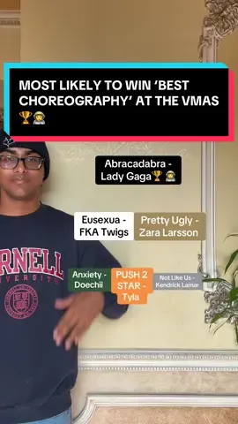 MOST LIKELY TO WIN ‘BEST CHOREOGRAPHY’ AT THE VMAS🏆🧑‍🚀  MY PREDICTIONS:  🥇: Abracadabra - Lady Gaga 🏆🧑‍🚀 🥈: Eusexua - FKA Twigs 🥉: Pretty Ugly - Zara Larsson  4th: Anxiety - Doechii  5th: PUSH 2 START - Tyla  6th: Not Like Us - Kendrick Lamar  #vmas #vmas2025 #vmapredictions #bestchoreography #ladygagaabracadabra 