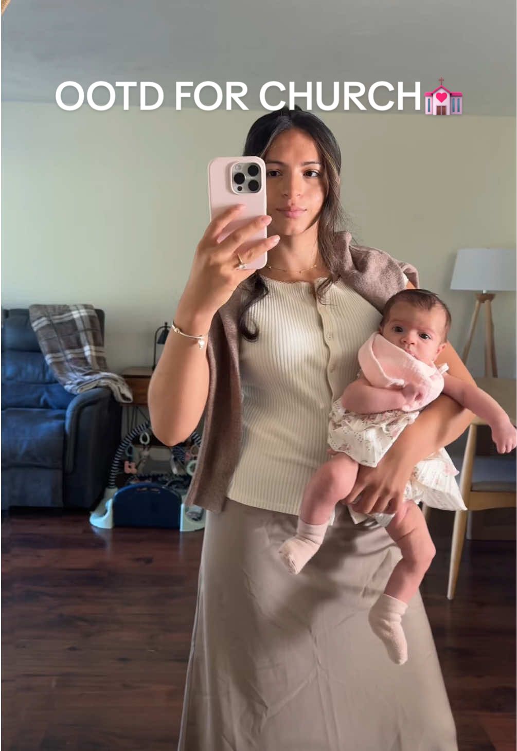 Outfit of the day for Sunday service with a 2 month old💒💟 Our first in person service since Amelia was born #2monthsold #christian #motherhood #girlmom #fallfashion 