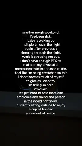 If I’m not posting as much lately, here’s why. I’m okay. Just a difficult season and a difficult time to be a person in America. I’m trying so hard.  #tea #nighttime #motherhood #beingamericaninthebig2025isinsane #imsotired 