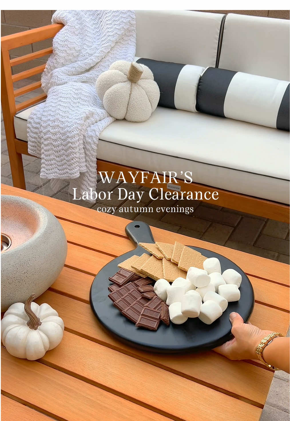 The perfect outdoor set from @Wayfair for cozy autumn evenings in the courtyard 🍂 Now is the perfect time to refresh your space for fall 🤎Wayfair’s Labor Day Clearance is happening from 8/23-9/2 with savings up to 70% off + free shipping over $35!  Shop this video + more of my Wayfair favorites on my LTK linked in my bio 🔗 #skillinhome #autumn #autumnaesthetic #fallvibes #wayfair 