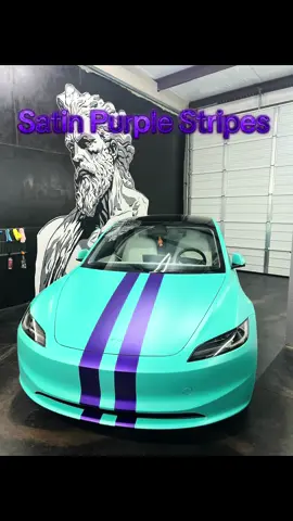 Satin Teal Tesla Model 3  Satin Purple Dual Pin Stripes #carsoftiktok #carwrap #like #carwrapping #paintisdead 