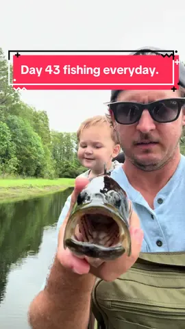 Fishing in the rain. Day 43 fishing everyday for a year with my toddler. 25 cast challenge.  #fishingtiktoks #fishing #fyp #viral #challenge 