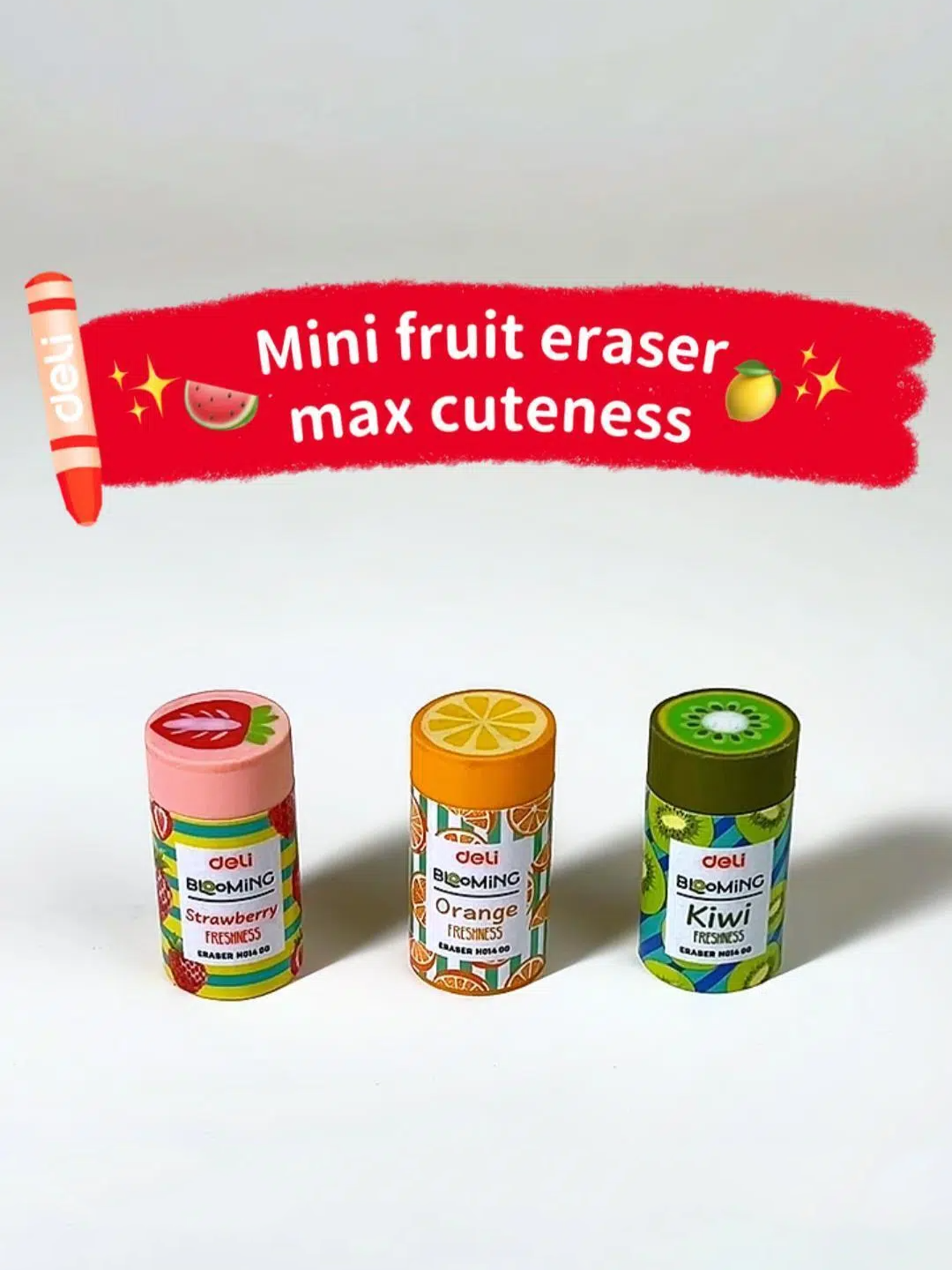 Experience sweet and funny erasing — fruit vibes, clean pages! 🍓🍊🥝 #DeliStationery#CuteStationery#Eraser#CreativeStationery#DeskGoals#SchoolEssentials