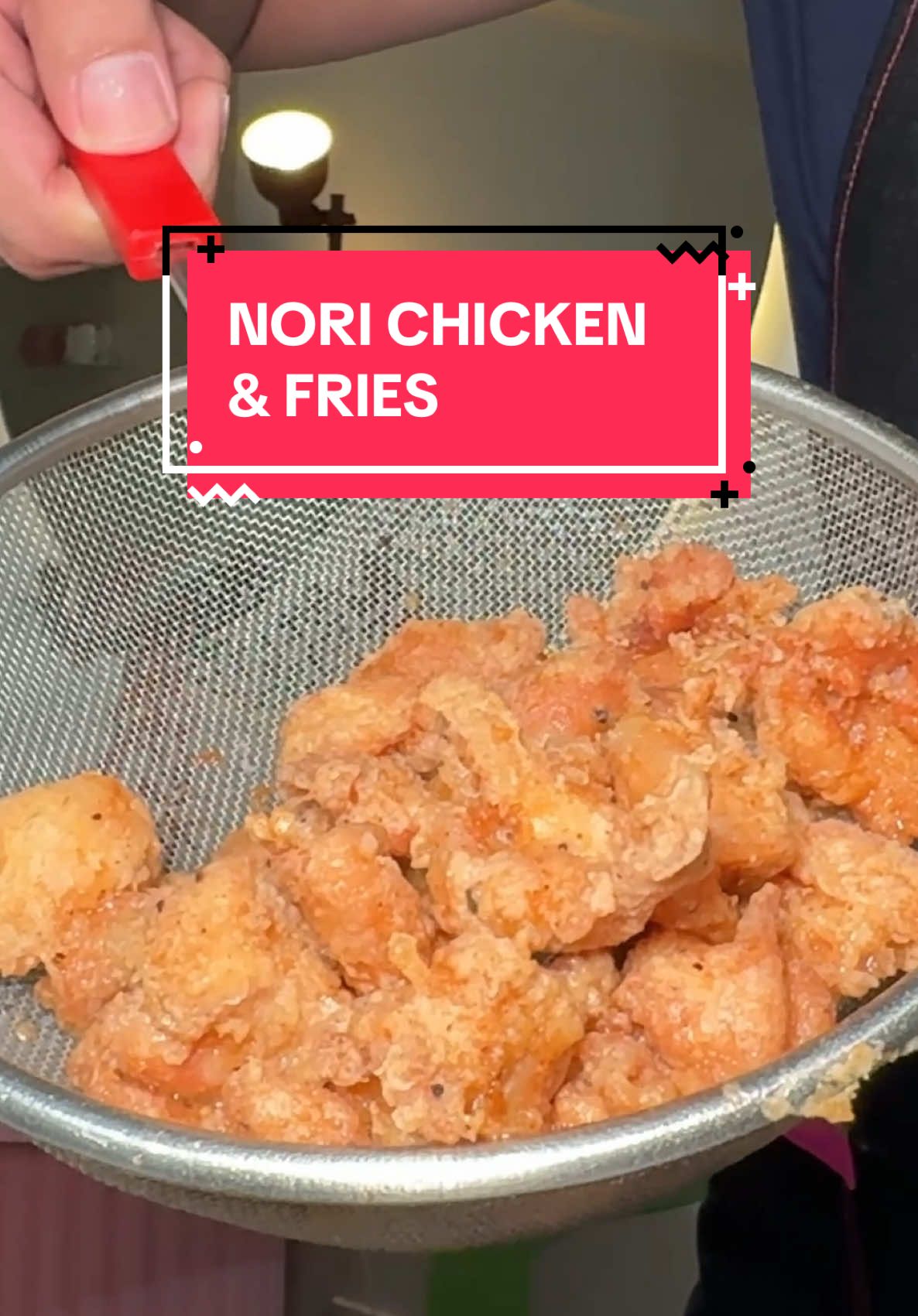 GOLDEN X NORI CHICKEN & FRIES 300g chicken thighs – velvet w/ ½ tsp baking soda, 2 tsp light soy, 1 tsp cornstarch, 3 Tbsp water (20 mins, rinse & dry) Coat in ½ cup flour, ½ cup cornstarch, 1 tsp garlic powder, 1 tsp onion powder, 1 tsp paprika, salt & pepper – fry 3x (first 3–4 min, second 2 min, final 1–2 min) until golden 500g fries – fry till crispy, season w/ salt Teriyaki: 3 Tbsp light soy, 1 Tbsp dark soy, 2 Tbsp mirin, 1 Tbsp rice vinegar, 2 Tbsp honey, 1–2 Tbsp minced ginger, slurry (1 tsp cornstarch + ½ cup water) – simmer till glossy Assemble fries + chicken, drizzle teriyaki + Kewpie, top w/ nori + green onion #Golden #kpopdemonhunters #Music #Lyrics #Funny