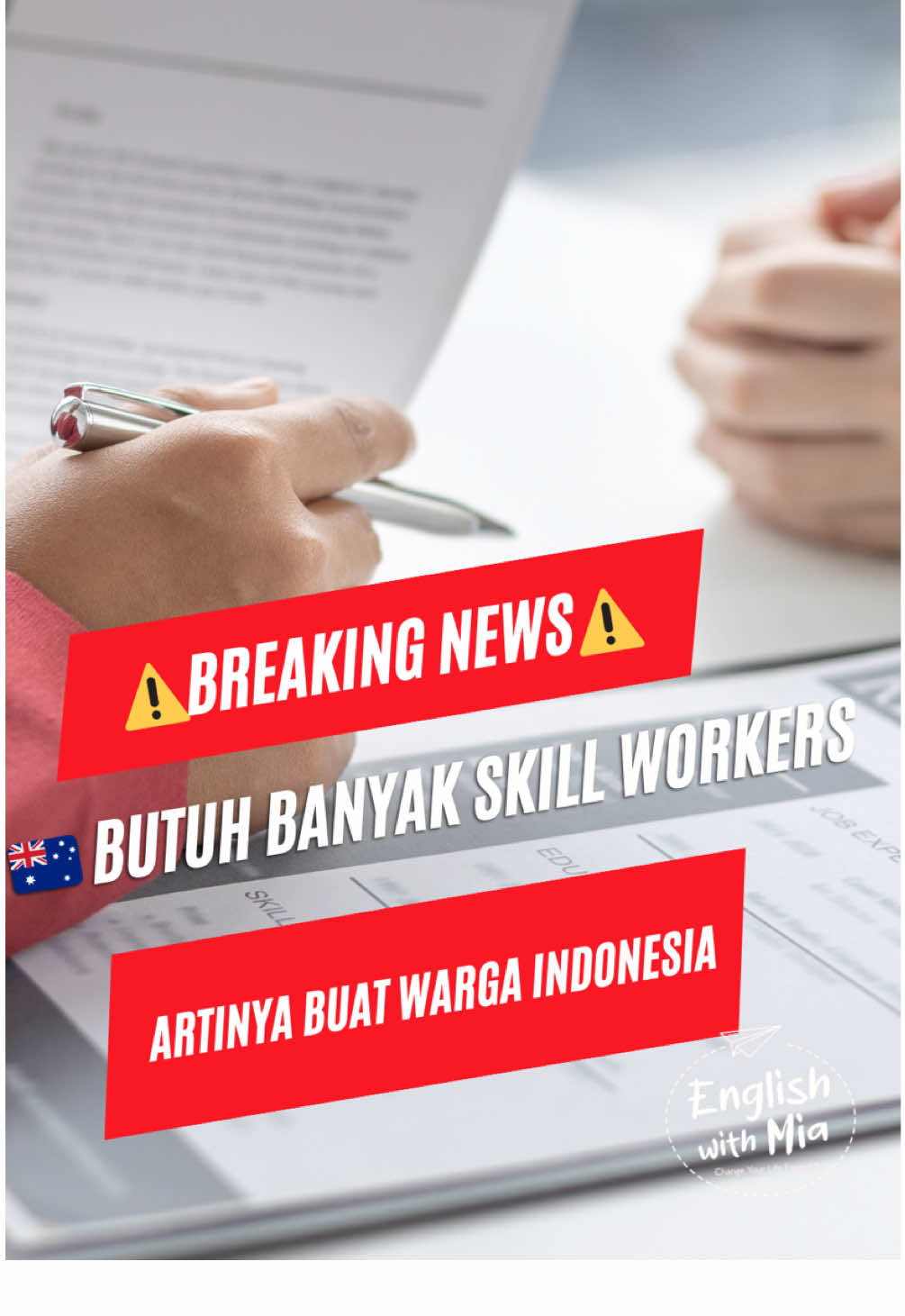 🚨 Breaking news: Australia sedang kekurangan skilled workers di beberapa bidang krusial! Artinya buat kamu: 1️⃣ Persiapkan diri dari sekarang 2️⃣ Cek Skilled Occupation List dan lihat mana yang cocok 3️⃣ Lakukan skills assessment atau RPL, dan coba cari sponsor kalau masih di luar Australia 4️⃣ Kalau belum qualified, pertimbangkan masuk ke higher education institutions agar bisa memenuhi syarat 🔗 Info lengkap dan daftar occupation list resmi: 👉 Skilled Occupation List – Immi Home Affairs https://immi.homeaffairs.gov.au/visas/working-in-australia/skill-occupation-list Kalau bingung, langsung konsultasi ke englishwithmia.com atau coba trial kelas bahasa Inggris kami untuk mulai persiapan. 💡 🌏 Jangan tunggu lagi, persiapkan dirimu supaya siap kerja dan sukses di Australia! #SkilledWorkers #AustraliaJobs #EnglishWithMia #CareerPreparation #StudyAndWorkAbroad  