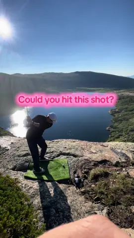 We hiked up a mountain to hit this shot. We had one of our cameramen in a kayak to retrieve the floating golf balls below. So close! #golftiktok #mountains #golfing #golfball #golf 