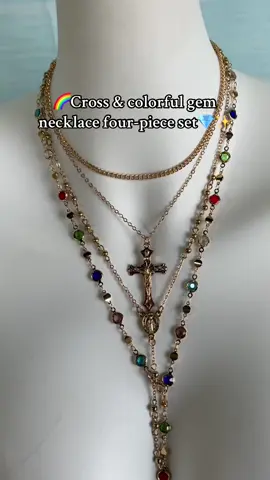 OMG! So beautiful!!!✨love this necklace set😍💕 #necklace #necklaceset #jewelry #cross #gem #colorfulgems #fourpieceset #hotsale #musthave #fyp #gift #foryou #colorful #womens #spotlightfinds #dealsforyoudays #tiktokshop #tiktokshoprestock #tiktokshoplabordaysale #tiktokshopfinds 