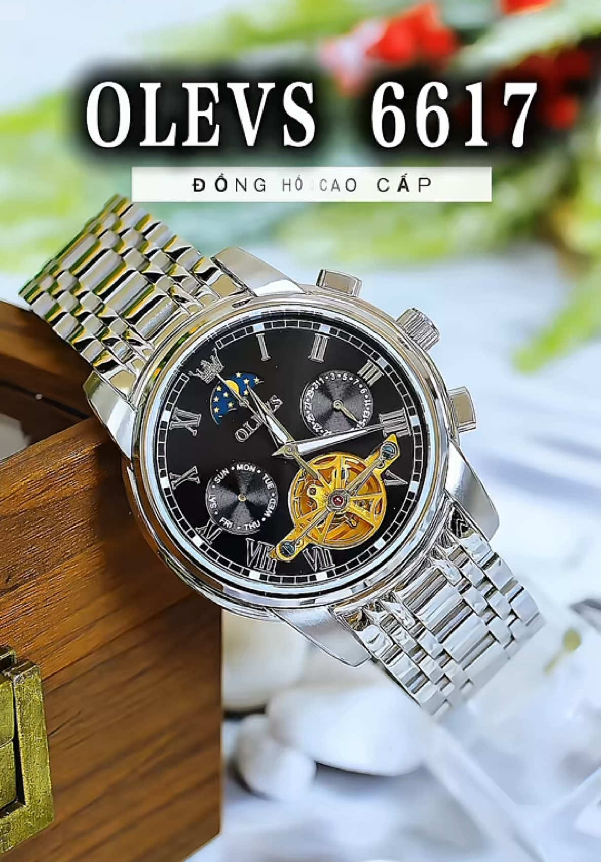 Đồng hồ cơ OLEVS 6617 với thiết kế lộ cơ góc 6 giờ, mặt size 40mm, chống nước 3ATM #donghonam #donghothoitrang #donghochinhhang #donghodeotay #olevswatch 