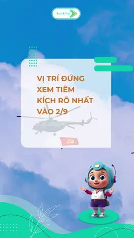 Vị trí đứng xem tiêm kích biểu diễn rõ nhất vào Đại Lễ 2/9 1.Đường Hùng Vương – Công viên Thống Nhất góc nhìn trực diện, tiêm kích lượn sát, cực rõ. 2.Đường Lý Thái Tổ – Quảng trường Ba Đình không gian rộng, thoáng, dễ chụp ảnh/video. 3.Đường Trần Hưng Đạo – Bờ hồ ngắm tiêm kích lượn vòng, thấy cả hiệu ứng pháo hoa (nếu có). 4.Đường Nguyễn Du – Khu vực trung tâm thích hợp cho gia đình, vừa xem vừa dạo chơi. Và cuối cùng Phố Hàng Cháo giao nhau Nguyễn Thái Học - Hùng Vương đây không phải trục chính của diễu binh, nên bạn sẽ thấy tiêm kích rất rõ vì View thoáng, dễ quan sát tiêm kích biểu diễn trên cao. Không bị che khuất nhiều. Để trải nghiệm trọn vẹn hãy đến sớm để chọn góc đẹp, mang kính râm và điện thoại sẵn sàng quay video “sống ảo”. 👉Đừng bỏ lỡ màn trình diễn tiêm kích ngoạn mục này! Theo dõi ThankTrip để không bỏ sót khoảnh khắc nào của A80. #thanktrip #vietnam #quockhanh2thang9 #dieubinhquockhanh #maybaytiemkich2thang9 