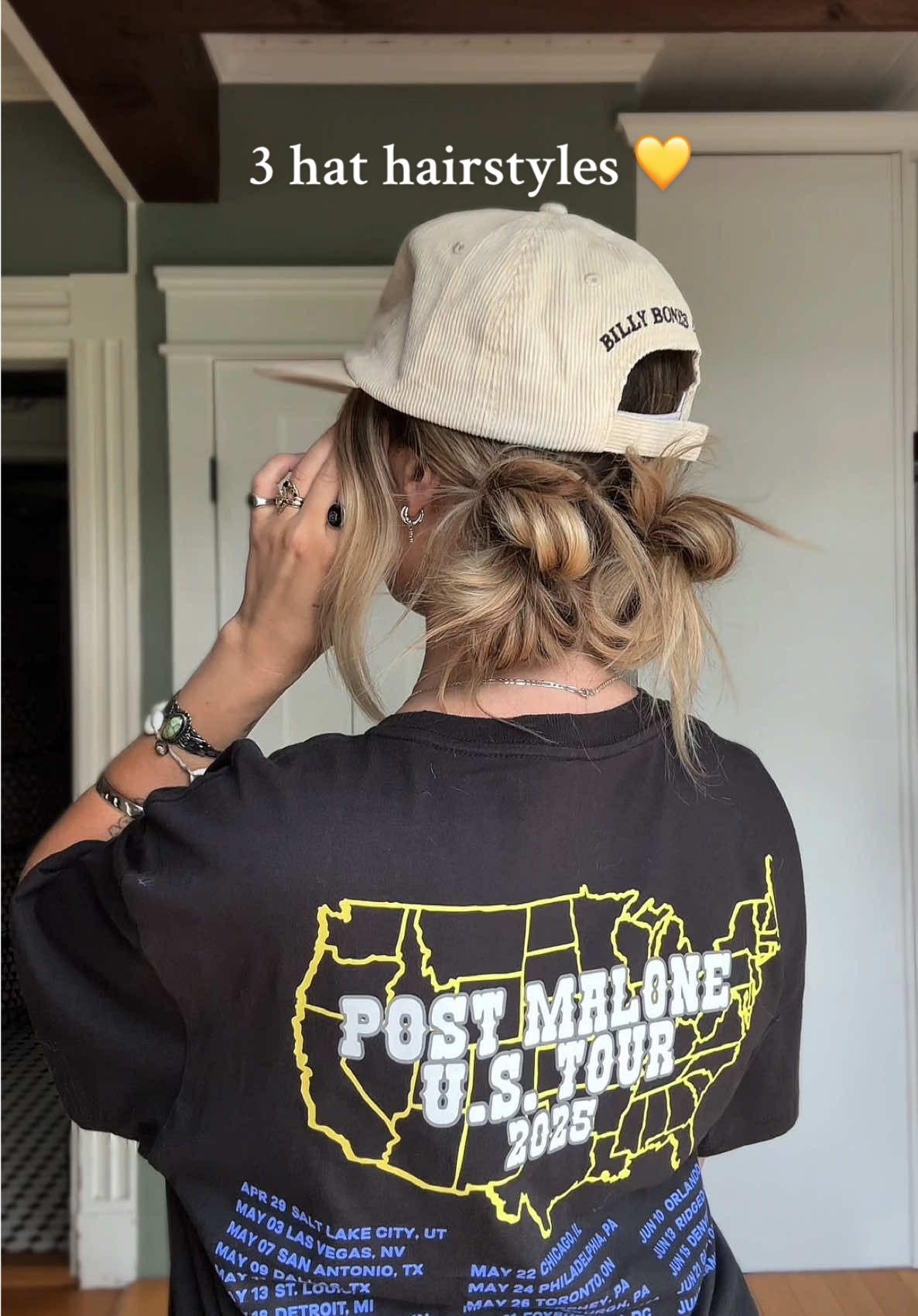 3 hat hairstyles 💛🧢 #messybun #hairstyle #clawclip 