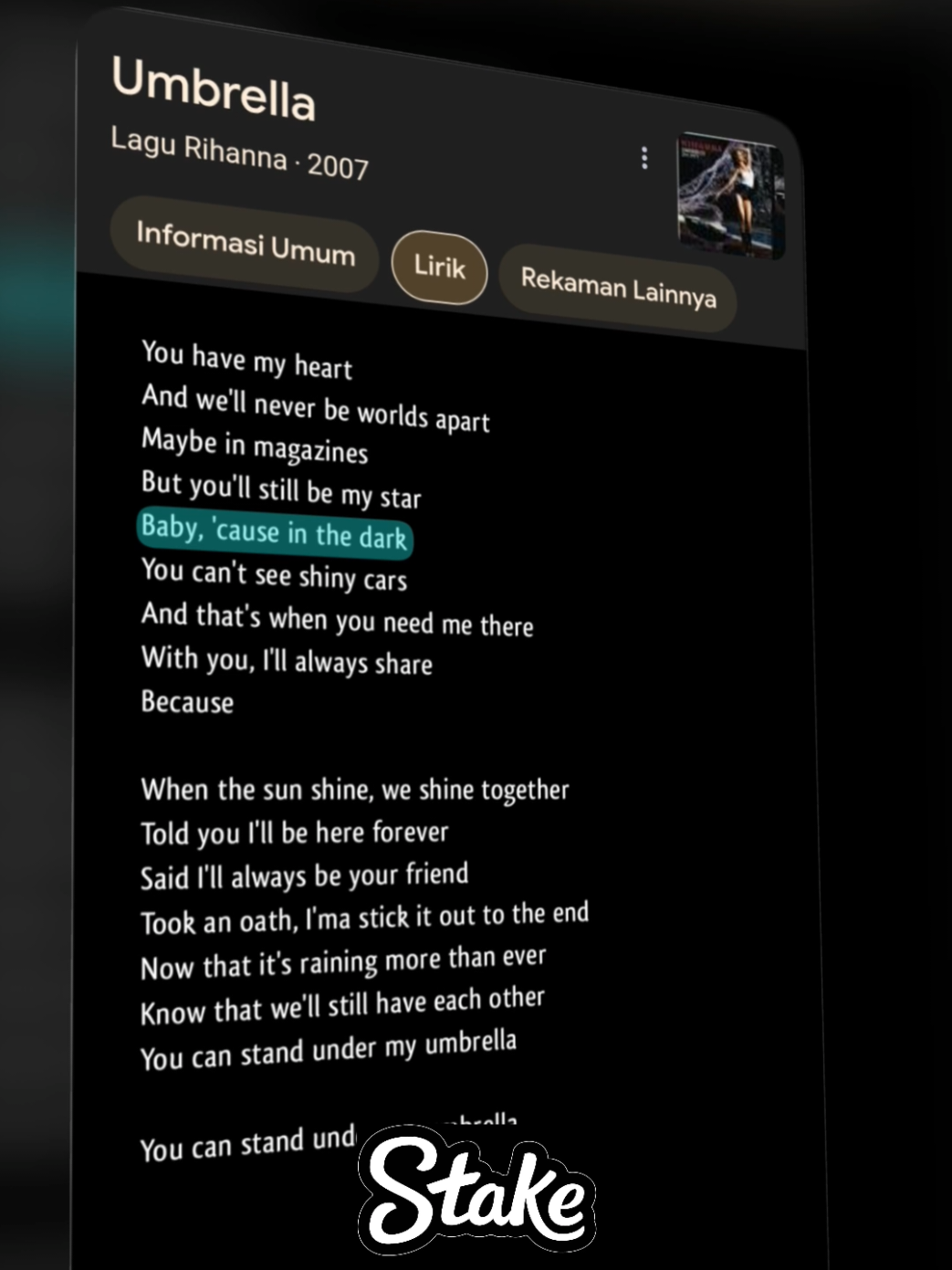 Umbrella☂️🎧 #lyrics #music #foryou #fyp #fypage 