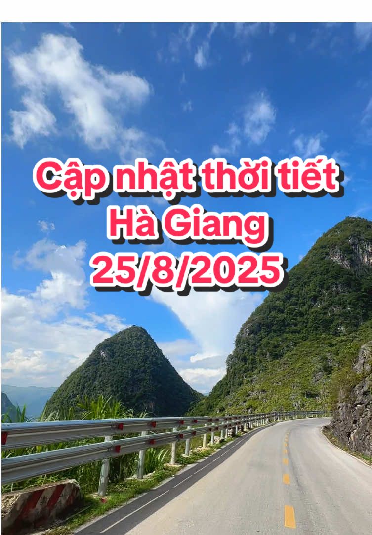 Cập nhật thời tiết du lịch Hà Giang ngày 25/08/2025 🌤️🌤️🌤️🌤️🌤️🌤️🌤️🌤️🌤️ 	•	Ban ngày: Trời mây rải rác, nắng mạnh vào giữa trưa (~12h), nhiệt độ khoảng 23–32 °C. 	•	Buổi tối: Nhiều mây, mưa rào nhẹ vào khoảng 20–22h, nhiệt độ giảm còn 24–25 °C, thời tiết mát mẻ. Khu vực Đồng Văn & vùng núi cao 	•	Sáng sớm trời nhiều mây, nhiệt độ khoảng 22–24 °C, phù hợp cho các hoạt động tham quan bản làng sớm. 	•	Chiều tối có mưa dông ngắn, cần chú ý khi di chuyển trên đường đèo và các khu vực cao. ⚠ Cảnh báo & lưu ý an toàn 	•	Mưa dông bất chợt — chuẩn bị áo mưa, tránh trú dưới cây cao hoặc mái tôn yếu. 	•	Đường đèo trơn trượt sau mưa — di chuyển chậm, mang giày có độ bám tốt. 	•	Trưa oi bức — uống đủ nước và đội nón, mặc đồ thoáng mát. 🧭 Gợi ý cho du khách hôm nay Hôm nay, hãy thử bắt đầu buổi sáng bằng một chuyến đi sớm ngắm sương trên ruộng bậc thang. Khi mưa chiều đến, tìm một quán cà phê hay góc hiên để nghỉ chân, nhấm nháp trà nóng và tận hưởng không khí núi rừng mát lành, cảm nhận sự thư thái giữa Hà Giang bao la bạn nhé ❤️ #hagiang #thoitiethagiang #traveltiktok #hagiangloop #hagianghere 