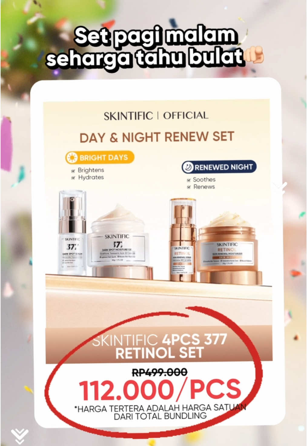 ‼️ Udah masuk umur 20++ tapi belum tau Skincare Set ini?  Kulit sehat dan glowing itu investasi~✨ Retinol Set buat regenerasi kulit, Symwhite 377 Set buat cerahkan kulitmu🥰  checkout di Live TikTok Skintific! 🩵  #skintific #retinolskinrenewalmoisturizer #garishalus #menyamarkankerutan #retinol 