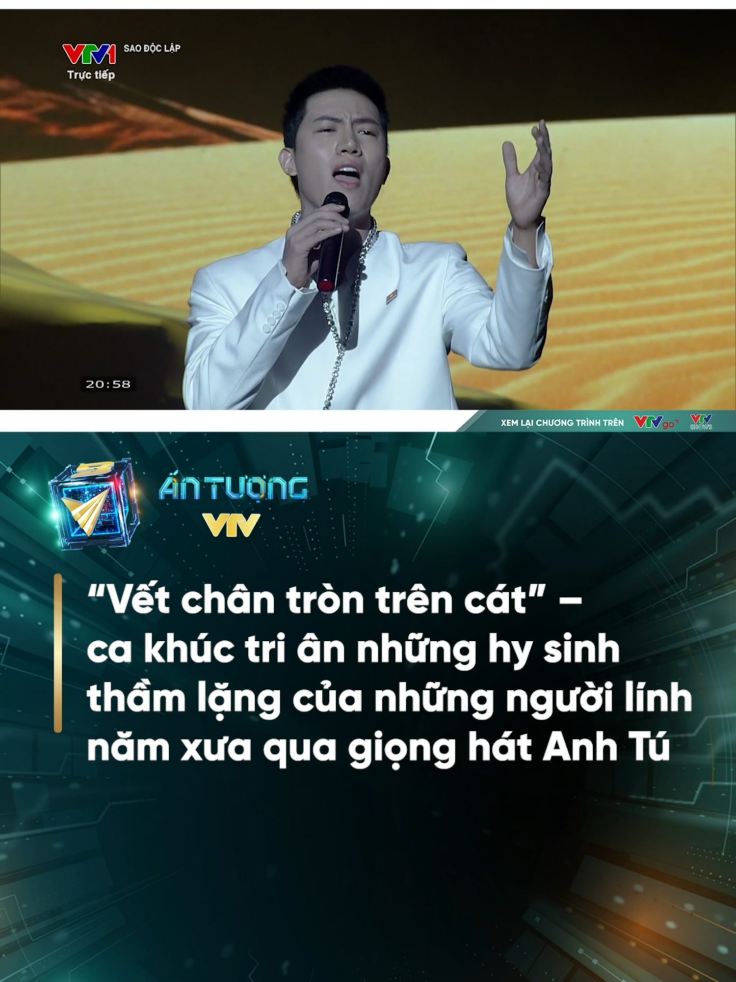 Khoảnh khắc lắng đọng trong Sao Độc lập: “Vết chân tròn trên cát” qua giọng hát Anh Tú, tri ân những hy sinh thầm lặng của những người lính năm xưa #80namCachmangThangTam #80namQuockhanh #yeuvietnam #antuongvtv #daitruyenhinhvietnam #tiktokgiaitri #viral #anhtu #vetchantrontrencat #saodoclap