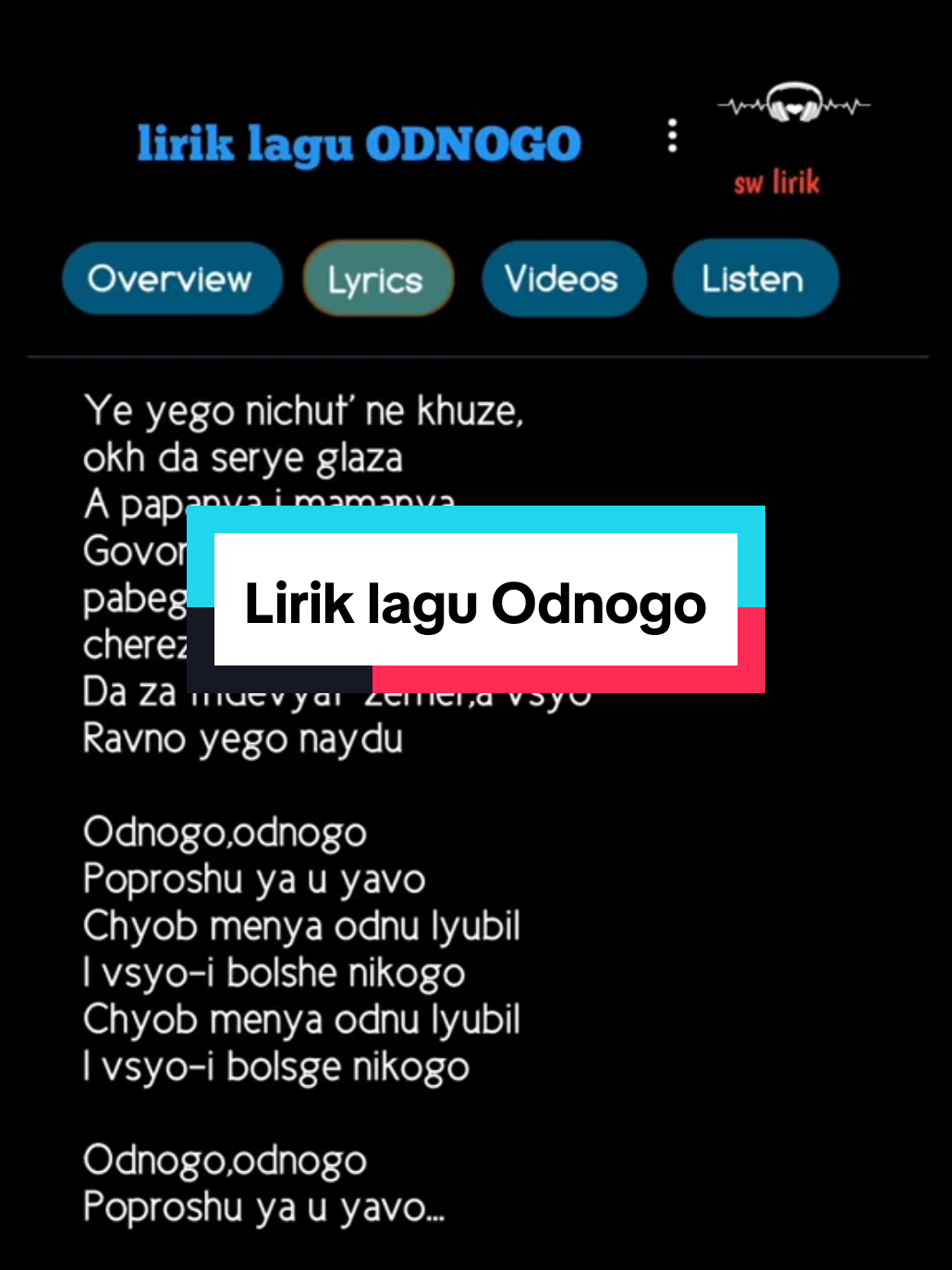 lirik lagu odnogo#liriklagu #virall #foryoupage #4u #fypage 