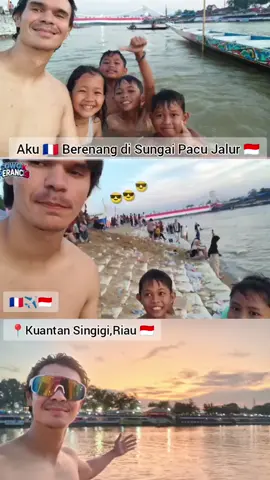 akhirnya karena di yakinkan anak anak , akhirnya berenang di Sungai Pacu jalur 🇮🇩 #kuansing #sungai #pacujalur #indonesia #riau #aurafarming 