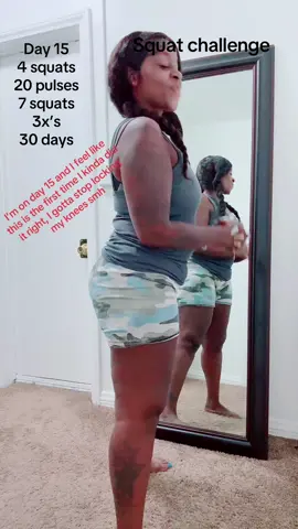 Day 15 hopefully I get this  right.. I know I was doing ithem wrong.. I’m working on my posture, and trying not to  lock my knees when I stand up. This is hard work. I’m still try though 💪🏽 @T.prettyByNature #squatchallenge #30daychallenge #squats 