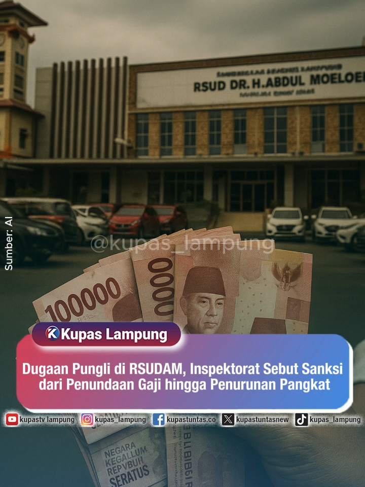 Dugaan Pungli di RSUDAM, Inspektorat Sebut Sanksi dari Penundaan Gaji hingga Penurunan Pangkat . . Inspektorat Provinsi Lampung akan memanggil dr. Billy Rosan terkait dugaan pungutan liar terhadap pasien di RSUD Abdul Moeloek, guna menggali fakta lebih lanjut sebagai dasar pemberian sanksi disiplin. Inspektur Pembantu Wilayah V, Sahat Paulus Naipospos, pada Minggu (24/8/2025), menyampaikan bahwa pihaknya masih mengumpulkan data dari pemeriksaan dan belum bisa memastikan jenis sanksi yang akan dijatuhkan, seraya menunggu laporan dari pihak rumah sakit. Ia menjelaskan bahwa kasus ini mengacu pada PP Nomor 94 Tahun 2021 tentang Disiplin PNS, dengan kemungkinan sanksi mulai dari penundaan kenaikan gaji hingga penurunan pangkat, apabila terbukti terjadi pelanggaran jabatan melalui penerimaan uang di luar ketentuan. - Untuk berita selengkapnya, baca di www.kupastuntas.co - #DisiplinASN #PungliRSUD #InspektoratLampung