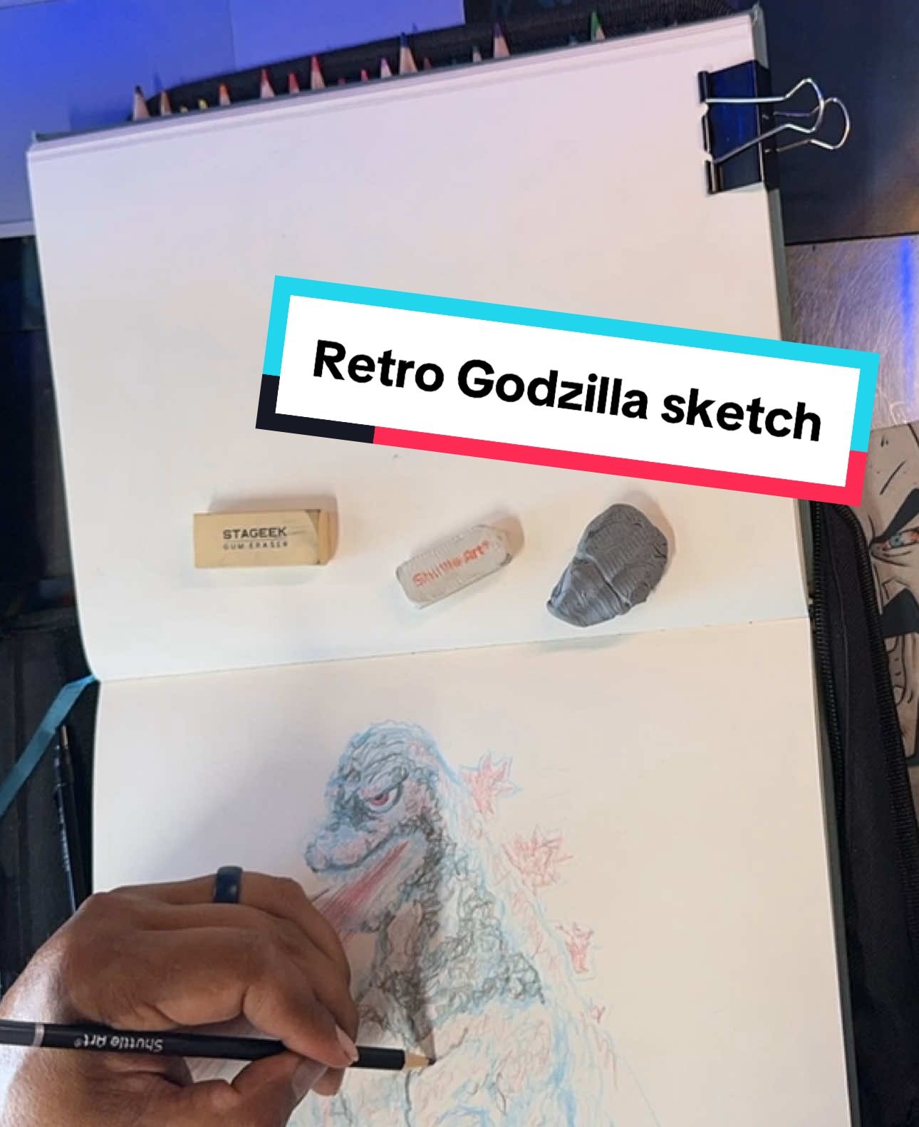 Retro Godzilla sketch   In my studio with the stageek mechanical pencil set . 