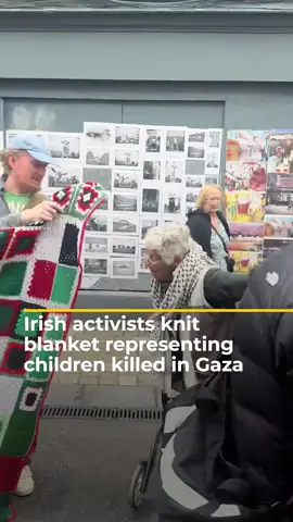 Video shows a blanket knitted by Irish activists as a tribute to children killed in Gaza. Each square of the blanket represents 10 of the nearly 19,000 children killed by Israeli forces. #news