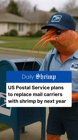 The United States Postal service has made the decision to replace their mail carriers with shrimp by the end of this year. The shrimp are expected to deliver 3x the amount of mail per day, and are willing to work for much lower salaries. #shrimpnews #shrimptok #viral #humor #fyp 