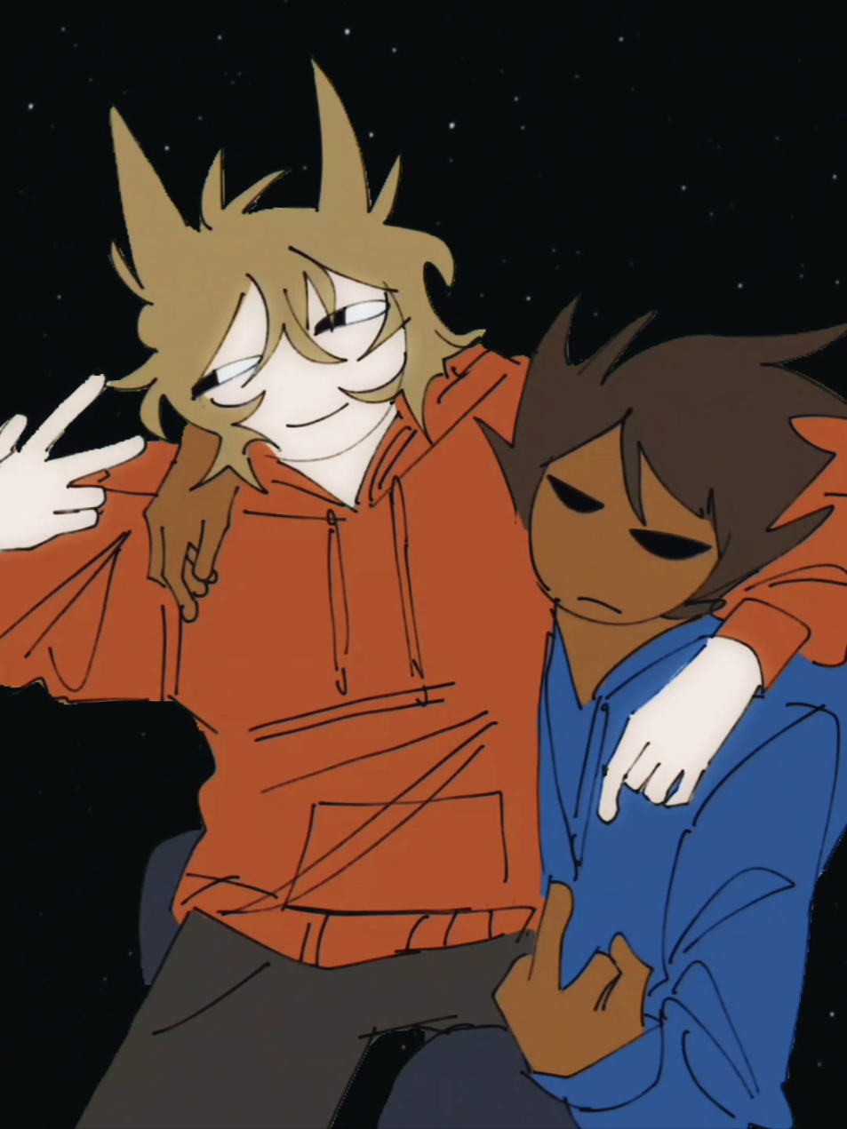 cant tween... can barely frame by frame.... cryign (^_^;))) anyways a few weeks ago during a depressive episode I read the entirety of Dear Starboy and honestly. I see potential in it BRO IM SERIOUS.. like. first of all, if Tord looked and acted closer to how he does in canon it would already be 30x more readable. heck, him calling Tom kittyboy would almost even be in character if it was played off more so as ridicule rather than a flirty nickname. dude TomTord as misfit teenagers who like astronomy would be peak guys i swear . anyways those are just my thoughts. Dear Starboy is only as iconic as it is for the absolute egregious characterization of Tord (that was a perfect representation of fandom as a whole culture at the time that it was written) and I live for it❤️ #tomtord #eddsworld #eddsworldtord #eddsworldtom #eddsworldfanart 