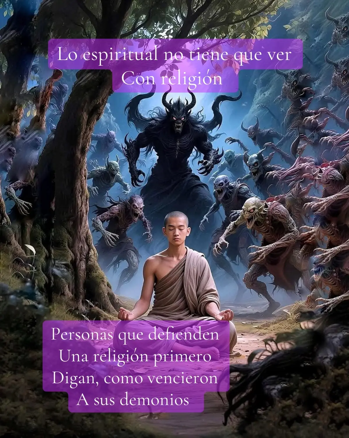 Aprender a ser espiritual es primero vence tus demonios, religión, es pelear por tener razón . Impuestas por doctrinas y  estupideces . Espiritual ve a tu rincón sagrado .  Y pelea contigo mismo .