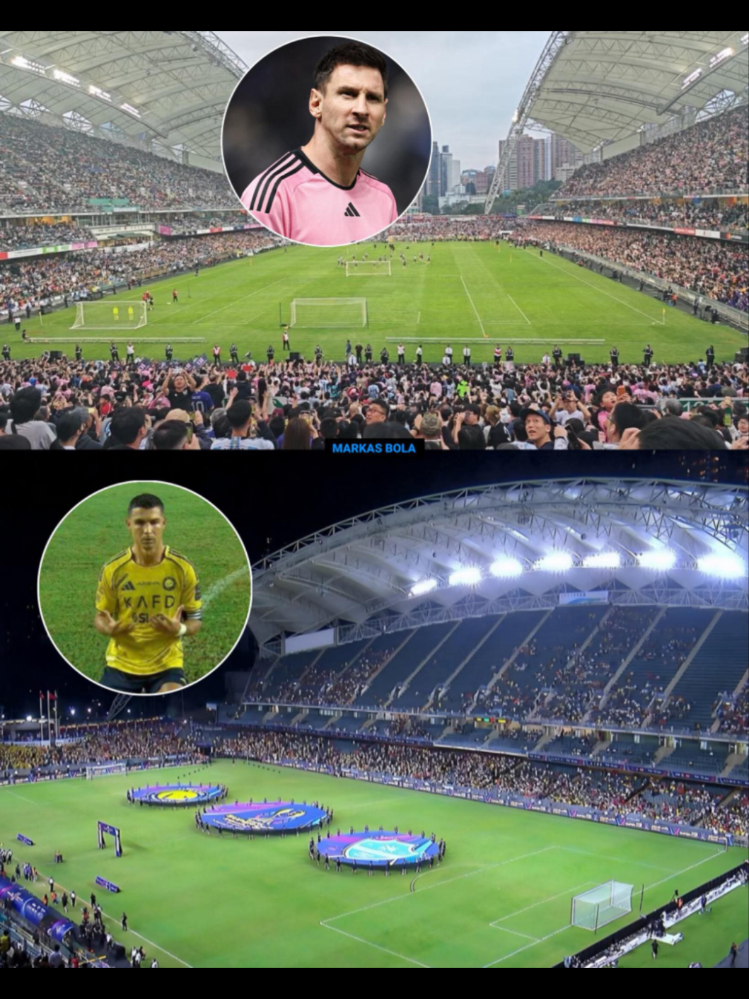 Fenomena yang menarik di STADION HONG KONG. Lionel Messi dan Inter Miami hanya melakukan sesi latihan pra musim, tapi stadion penuh sesak dengan penonton.  Sementara Cristiano Ronaldo dan Al Nassr bermain di final RESMI, tapi stadion tidak seseramai saat Messi berlatih.  LIONEL MESSI lebih banyak diminati secara nyata, popularitasnya bukan didunia maya🤯#foryou #viral #fvpシ #CristianoRonaldo #leonelmessi 