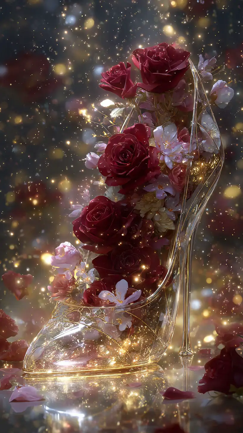 ガラスの靴に咲いた永遠の夢のブーケ💐 よかったら、ダウンロードしてね！ #papico   #シンデレラ　#cinderella  #flower #花          