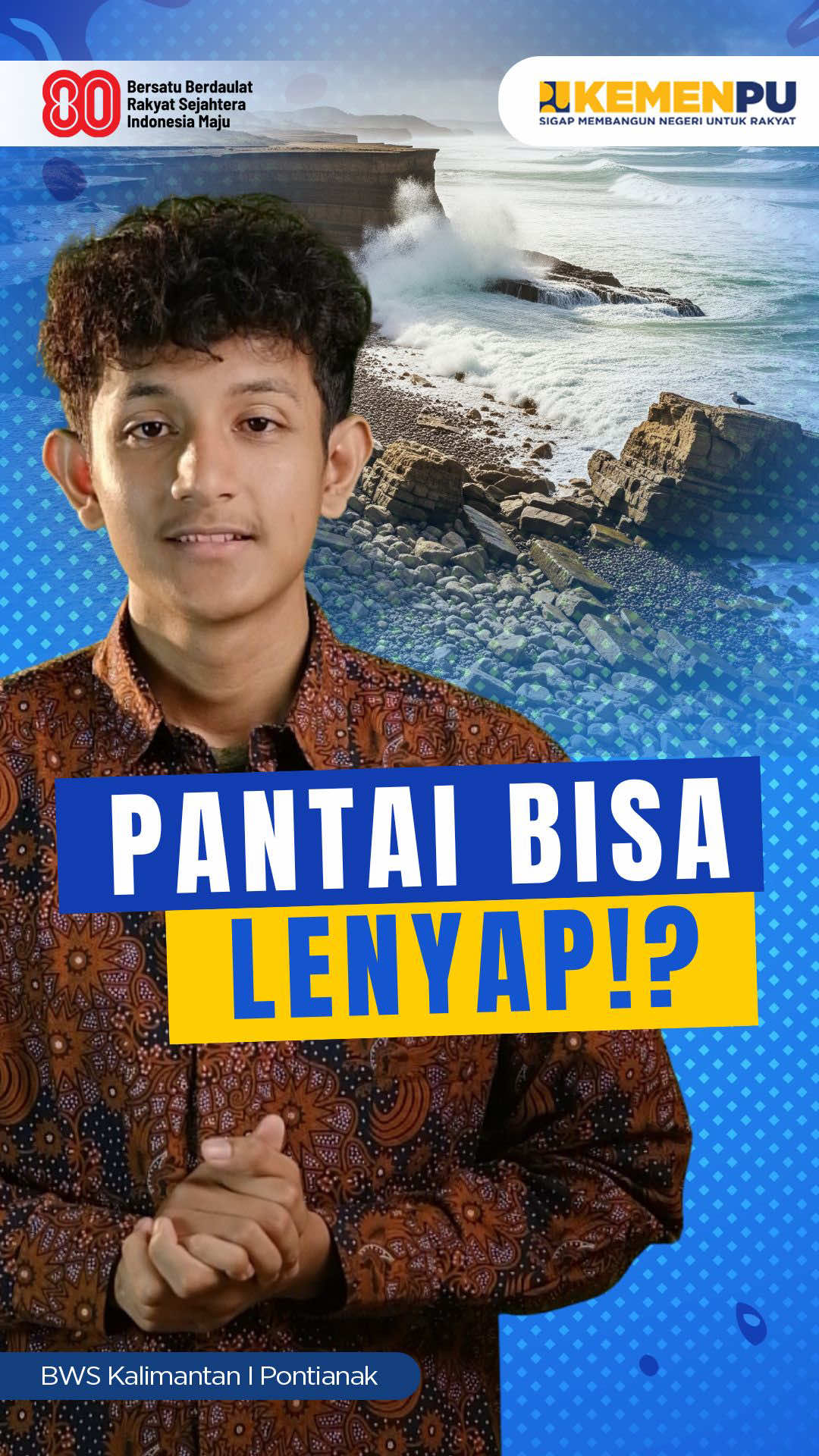 Hallo, #SobatKapuas 🌊 Masih ingat video tentang erosi tanah? Ternyata pesisir juga bisa terkikis oleh gelombang laut, abrasi, reklamasi, hingga kenaikan muka air laut. Dampaknya nyata: garis pantai mundur, pemukiman terancam, ekosistem terganggu. Indonesia sebagai negara kepulauan sangat rentan, sehingga pemahaman jenis-jenis erosi pantai penting untuk pengelolaan pesisir yang berkelanjutan. Mari bersama menjaga pantai, menjaga masa depan. Tonton sampai akhir dan tulis di komentar jika ada yang ingin ditambahkan ya, Sobat! ✨ @kementerianpu @pupr_sda #SigapMembangunNegeriUntukRakyat #MengelolaAiruntukNegeri #BWSKalimantanIPontianak #BWSKIPontianak