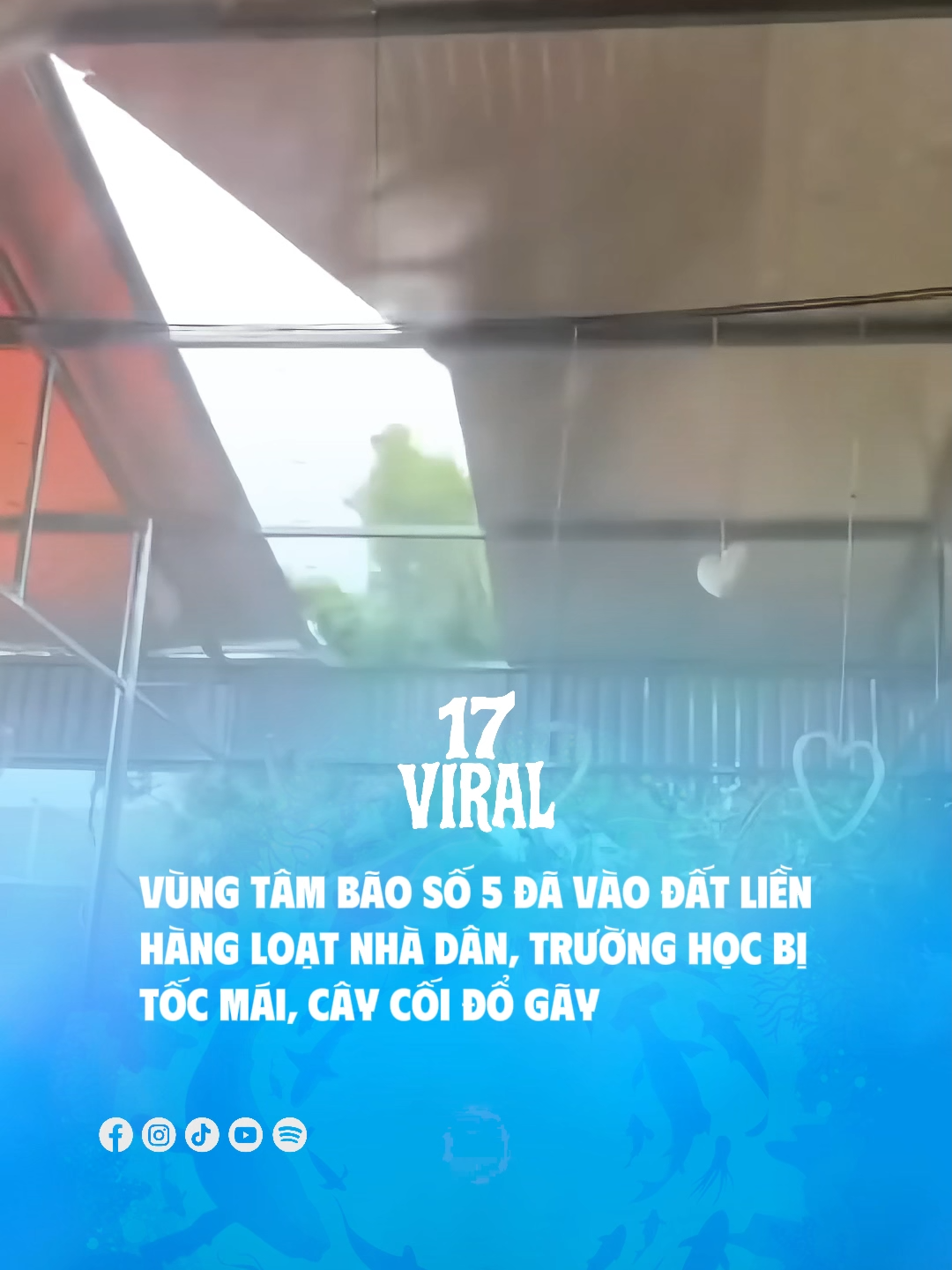 Vùng tâm bão số 5 đã vào đất liền, hàng loạt nhà dân, trường học bị tốc mái, cây cối đổ gãy #17network #viral #17viral #xuhuong #tintuc #thoitiet #bao #hot
