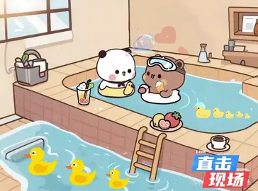 Hai gấu vừa bơi vừa ăn vặt