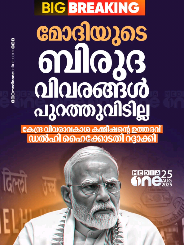 1987ൽ ഡൽഹി സർവകാശാലയിൽ പഠിച്ച മോദിയുടേതടക്കമുള്ളവരുടെ ഡിഗ്രി സർട്ടിഫിക്കറ്റുകൾ വിവരാവകാശ നിയമപ്രകാരം ലഭ്യമാക്കാൻ കേന്ദ്ര വിവരാവകാശ കമ്മീഷൻ ഉത്തരവിട്ടിരുന്നു...