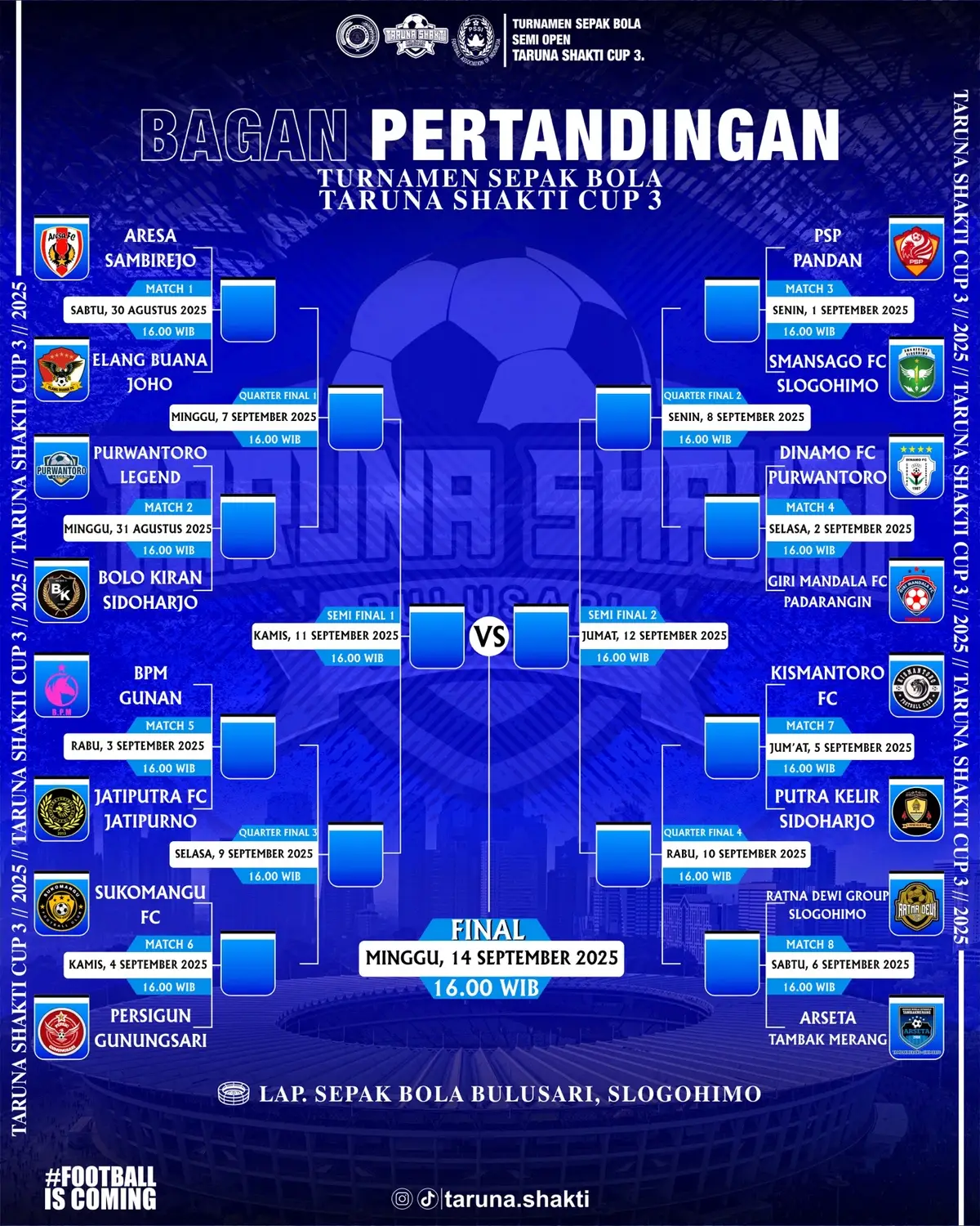 Jangan lupa datang dan saksikan turnamen sepak bola semi open taruna shakti cup 3, kami tunggu ya... #tarkam #sepakbola #turnamensemiopen #tarunashakti