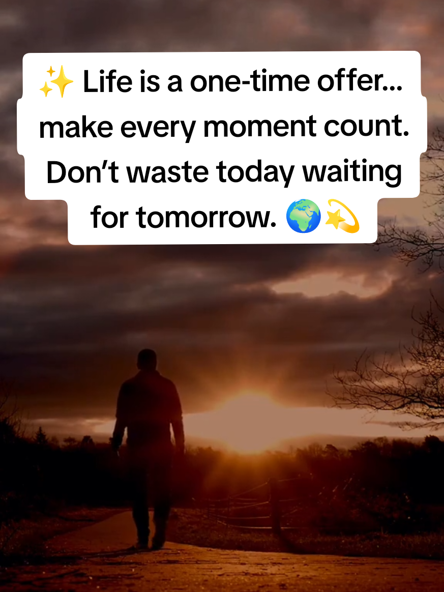 🌅 Life is a one-time offer—don’t trade it for regrets. Choose joy, chase dreams, and live boldly. 💎✨ #LifeIsOneTimeOffer #LiveNow #OneLife #ClemensLux #LiveInfinite 