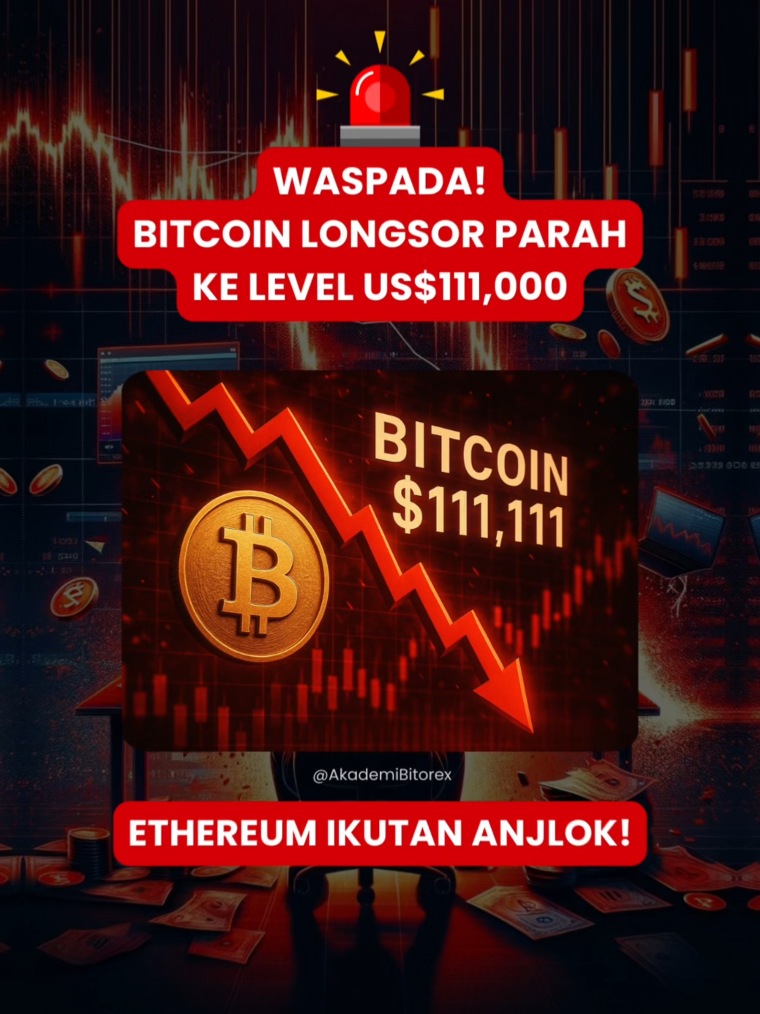 Waspada, Bitcoin longsor parah ke level US$111,000! 😱🚨 Harga Bitcoin terjun bebas ke US$111,000 setelah whale menjual lebih dari 24.000 BTC dalam sekali transaksi 😱. Dampaknya, 170.000 trader langsung terlikuidasi dengan kerugian lebih dari US$811 million 💸. Investor panik dan buru-buru tarik dana ratusan juta dolar dari bursa.🔥 Tak hanya Bitcoin, Ethereum pun ikut longsor parah setelah sempat melesat 🚀➡️📉. Apakah pasar crypto bisa segera bangkit atau ini baru awal dari kejatuhan besar?🤔 #Bitcoin #Ethereum #CryptoCrash #BTC #ETH #CryptoNews #CryptoMarket #FYP #Investasi #WhaleAlert #CryptoUpdate #AkademiBitorex #AkademiBitorex_Ltd