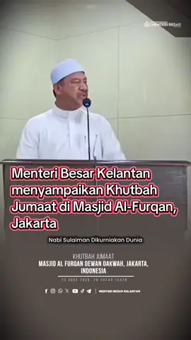 Menteri Besar Kelantan, Dato' Panglima Perang Mohd Nassuruddin Daud sempat menyampailan khutbah Jumaat di Masjid Al Furqan, Jakarta dalam sesi lawatan beliau ke Indonesia #KelantanDaily #beritatiktok #mbkelantan 