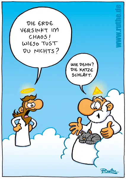 Hier sind drei kurze, harmlose Witze mit Gott: 1.  Ein Mann fragt Gott: „Herr, wie lange ist für dich eine Million Jahre?“ Gott antwortet: „Eine Sekunde.“ Der Mann fragt: „Und wie viel ist für dich eine Million Euro?“ Gott: „Ein Cent.“ Der Mann: „Herr, kannst du mir einen Cent geben?“ Gott: „Klar – warte nur eine Sekunde.“ 2.  Gott erschafft die Tiere. Als Letztes fragt er den Hund: „Was wünschst du dir?“ Der Hund: „Einen Platz an der Seite des Menschen.“ Gott: „Erfüllt.“ Dann fragt er die Katze: „Und du?“ Die Katze: „Dass du mir den Hund unterordnest.“ Gott: „Erfüllt.“ 3.  Ein Kind betet: „Lieber Gott, bitte mach, dass Paris die Hauptstadt von Deutschland ist.“ Die Mutter fragt: „Warum denn das?“ Das Kind: „Weil ich’s so im Test geschrieben hab!“ #humor #cartoon #treanding #fyp #spaß  @Ruthecartoons 