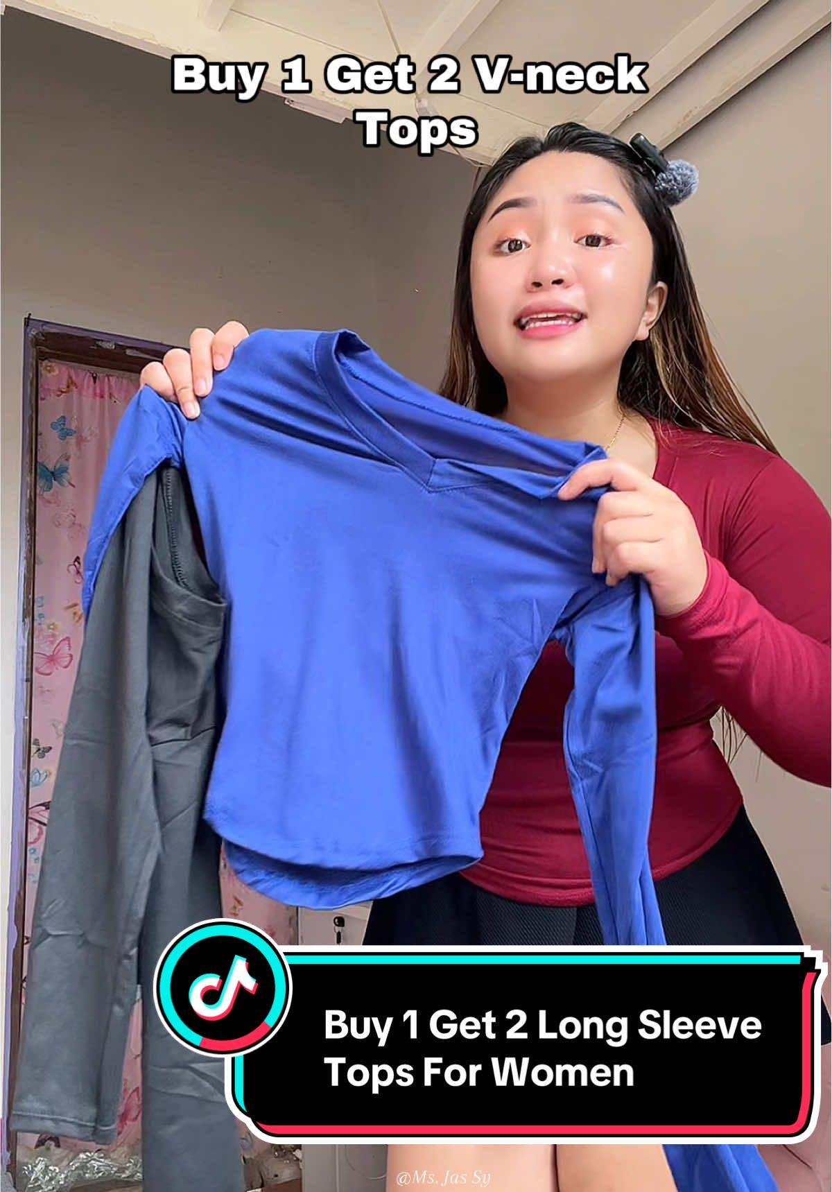 BUY 1 Get 2 V-neck Long Sleeve Tops For Women #longsleevetop #topsforwomen #toprecomendation #recommendations #affordablefashion @BLACK CLOTHING 