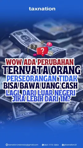 Hallo Sobat Taxnation! Tahu ga sih? Bawa uang kertas asing ke Indonesia ada aturannya loh! 👉 Maksimal setara Rp1 miliar. ❌ Lebih dari itu = kena sanksi 10% (maks Rp300 juta). Jadi hati-hati ya kalau mau bawa duit asing masuk RI! 😉🇮🇩 #infopajak #uangasing #indonesia🇮🇩 #uangluarnegri #fypage 