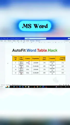 Optimizing Tables in MS Word with the Auto Fit Trick  📈💻📊👍 #words #msword #mswordtricks #mswordtipsandtricks #msword 