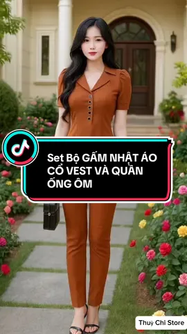 Set Bộ GẤM NHẬT ÁO CỔ VEST VÀ QUẦN ỐNG ÔM. #doboxinh #thoitrangnu #xuhuong #viral #thinhhanh 