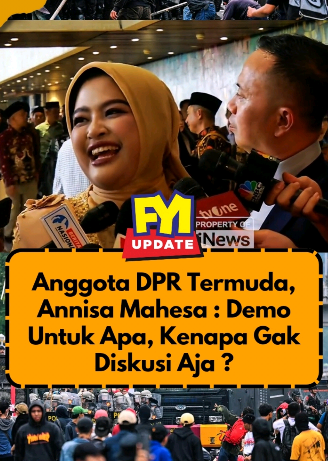 Menurut Annisa, kalau bisa diskusi kenapa harus demo ?  . . . Annisa Mahesa lahir pada 17 Juli 2001, sehingga saat dilantik menjadi anggota DPR pada 1 Oktober 2024, usianya adalah 23 tahun 2 bulan 15 hari. Ia adalah putri dari almarhum politikus Partai Gerindra, Desmond J. Mahesa. Menurut data e-LHKPN kekayaan Annisa Mahesa saat ini sekitar 5,8 Miliar