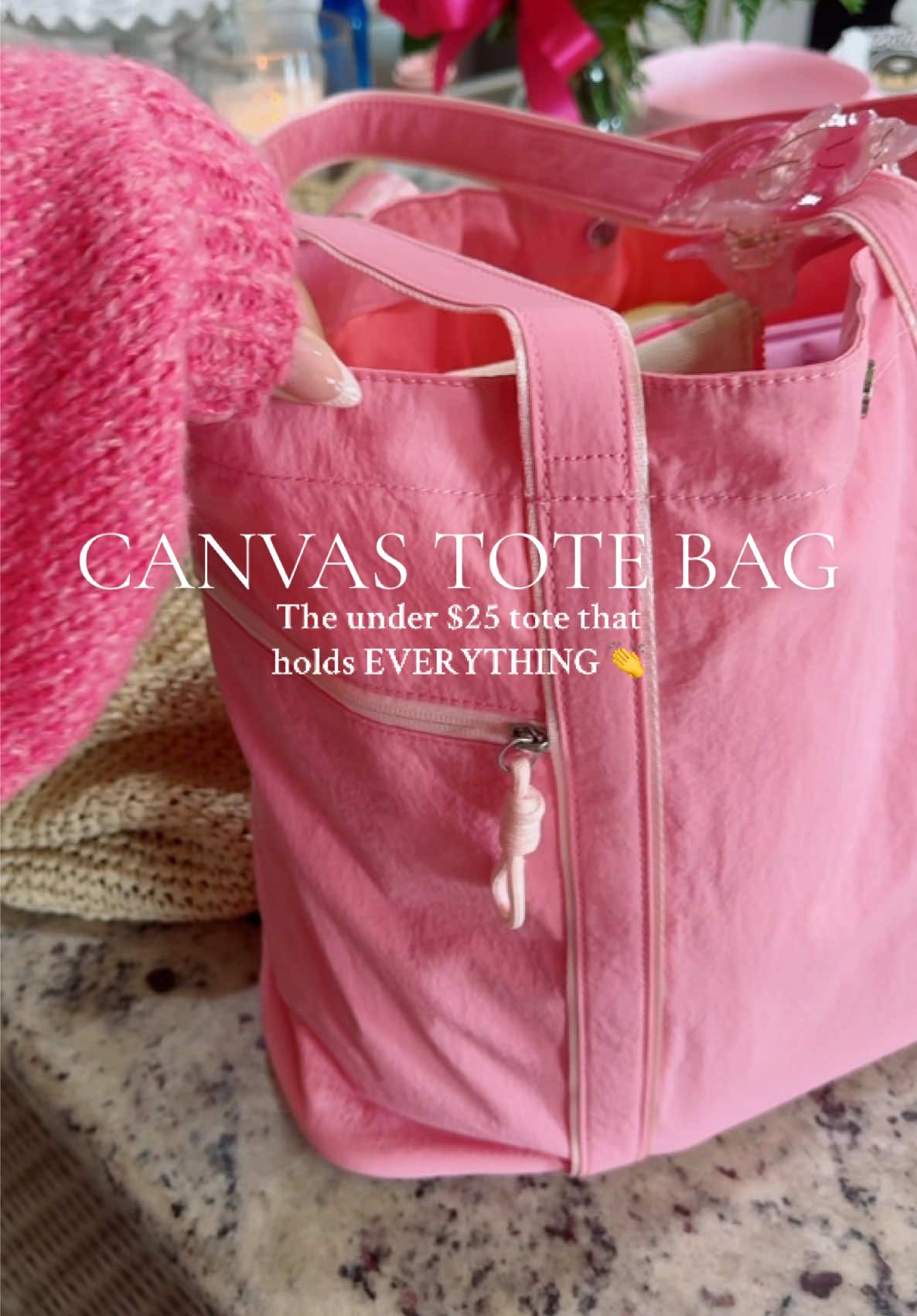 Spacious. Durable. Lightweight. Fashionable. 💕 This $24 tote is the perfect everyday + travel bag. Who else is grabbing one? #AffordableFinds #BagTok #TravelEssentials #MomLife #totebag 