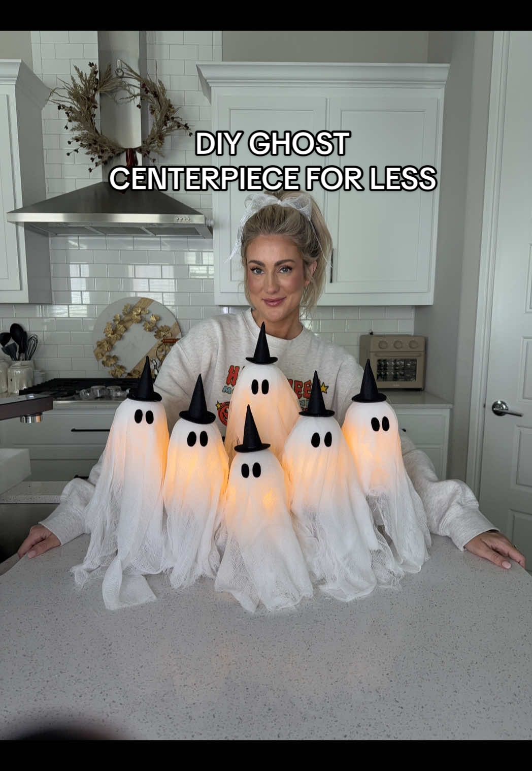 ✨DIY Ghost Centerpiece✨ I saw this $80 ghost centerpiece at Pottery Barn and decided to make my own for way less 👻 The glow is so magical and it’s the perfect Halloween table decor! Find all of the supplies I used to make this on my Amzn SF (in my bi0) #DIYHalloweenDecor #GhostCenterpiece #HalloweenDIY #amazonfinds #BudgetFriendlyDecor 