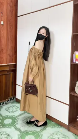 Em đầm trễ vai kiểu xếp ly, sang quá mấy nàng ơi #xuhuong #reviewlamdep #goclamdep #outfit 