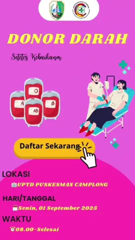 Yuk donor darah d Puskesmas Camplong 🩸 🗓️ 01 September 2025 Jangan lupa yaaa 📌 #puskesmascamplongcemerlang #puskesmascamplongparipurna #dinaskesehatandankbsampang #sampangterusmelaju #kabupatensampang